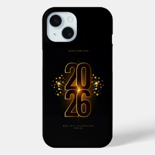 iPhone -Happy New Year 2026 Elegant Gold Typograph 15 Case