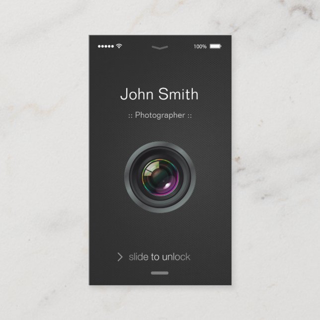 iPhone iOS Style - Camera Lens Photography Business Card (Front)