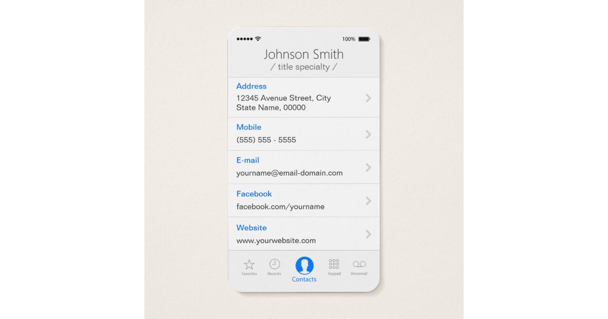iPhone iOS Style Personal Photo Profile Business Card