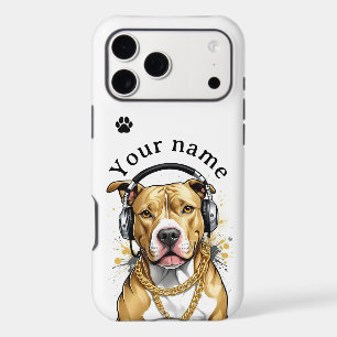 iPhone / iPad case/Cool Pitbull Dog with Headphone 17 Pro Max Case