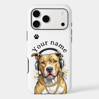 iPhone / iPad case/Cool Pitbull Dog with Headphone 17 Pro Max Case