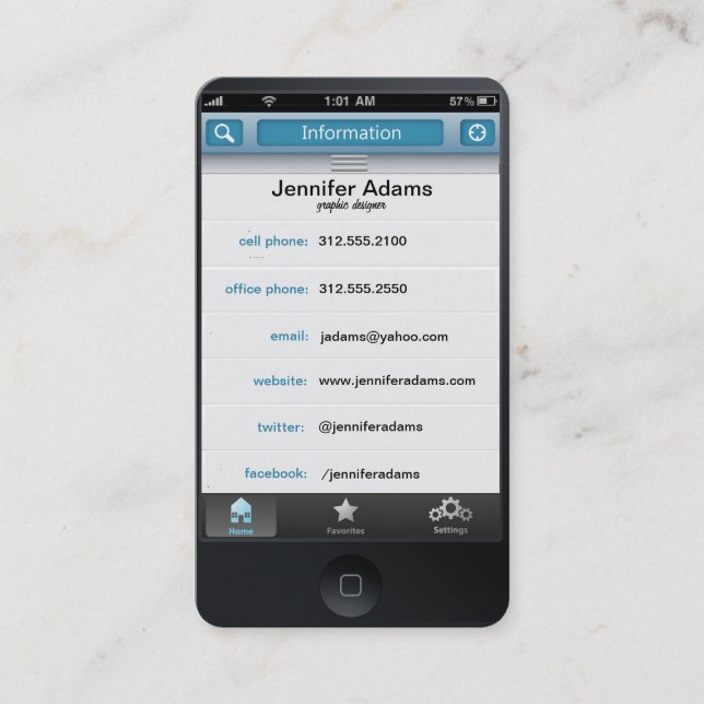 iPhone personalized photo business card (Front)