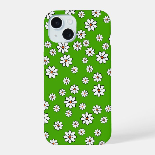 Iphone shell white flowers on green carpet iPhone 15 case (Back)