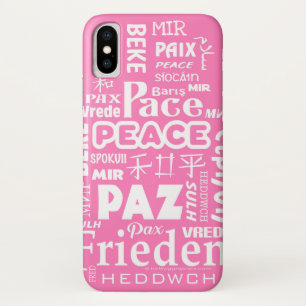 iPhone X case tough. Pink peace in multi languages