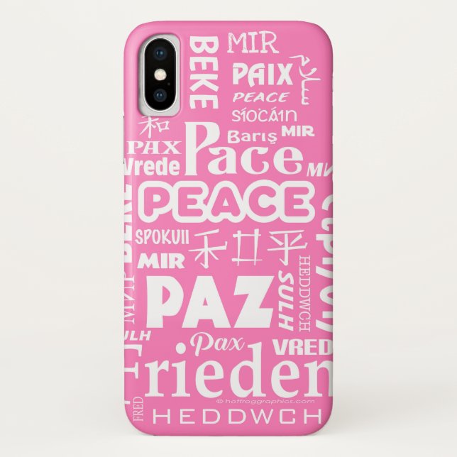 iPhone X case tough. Pink peace in multi languages (Back)