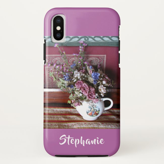 iPhone X Tough Case Teapot Flowers Purple, Orchid