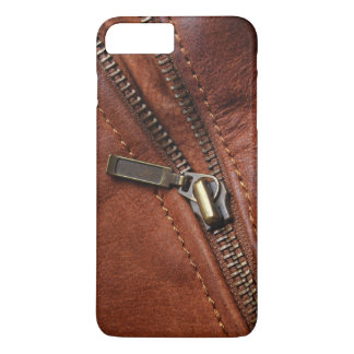 iPhone: Zipper of Brown Leather Biker Jacket iPhone 8 Plus/7 Plus Case