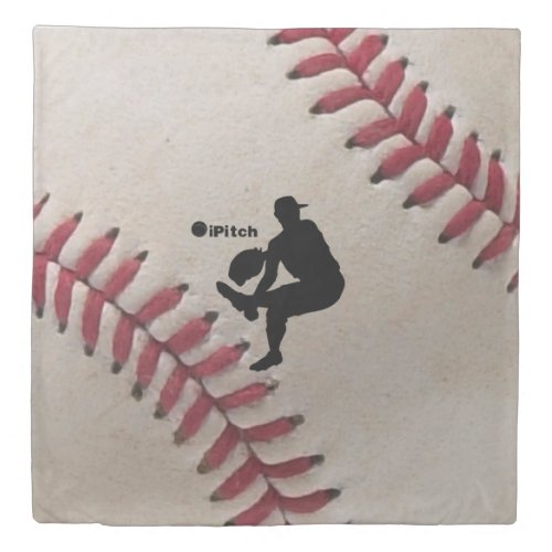iPitch Player Silhouette On Baseball Background Duvet Cover