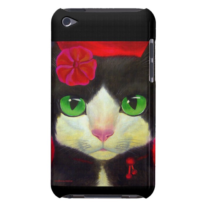 iPod Case Tuxedo Cat Red Flower Painting Art Barely There iPod Covers