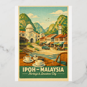 Ipoh City, Malaysia retro travel Foil Holiday Postcard
