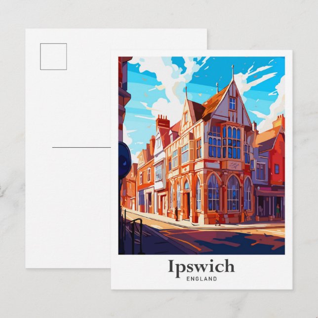 Ipswich England Vintage Travel Illustration Postcard (Front/Back)