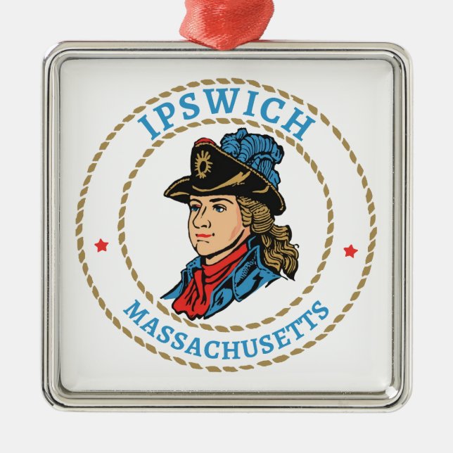 Ipswich Massachusetts Colonial Metal Ornament (Front)
