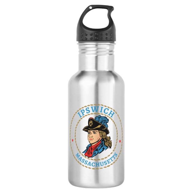 Ipswich Massachusetts Colonial Stainless Steel Water Bottle (Front)
