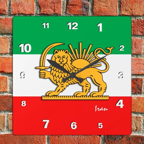 Iran Clock Persian flag with Lion Shah of Iran Square Wall Clock