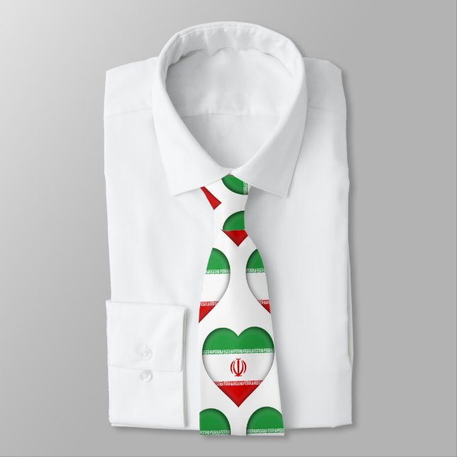Iran Flag Colors Heart Pattern Neck Tie (Tied)