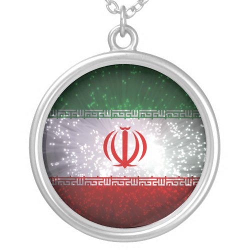 Iran Flag Firework Silver Plated Necklace
