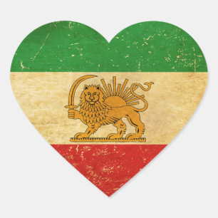 Iran Flag Lion And Sun Shah of Iran Flag Heart Sticker