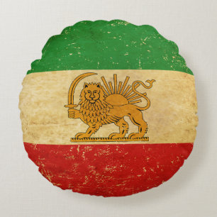 Iran Flag Lion And Sun Shah of Iran Flag Round Pillow