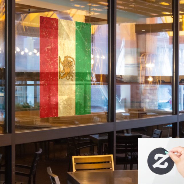 Iran Flag Lion And Sun Shah of Iran Flag Window Cling (Restaurant Window)