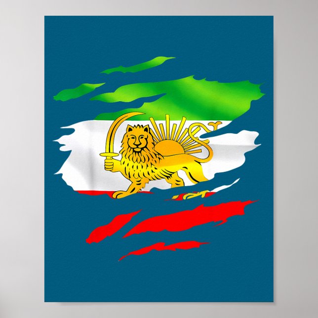 Iran Flag Map Lion Sun Awareness Support Poster (Front)