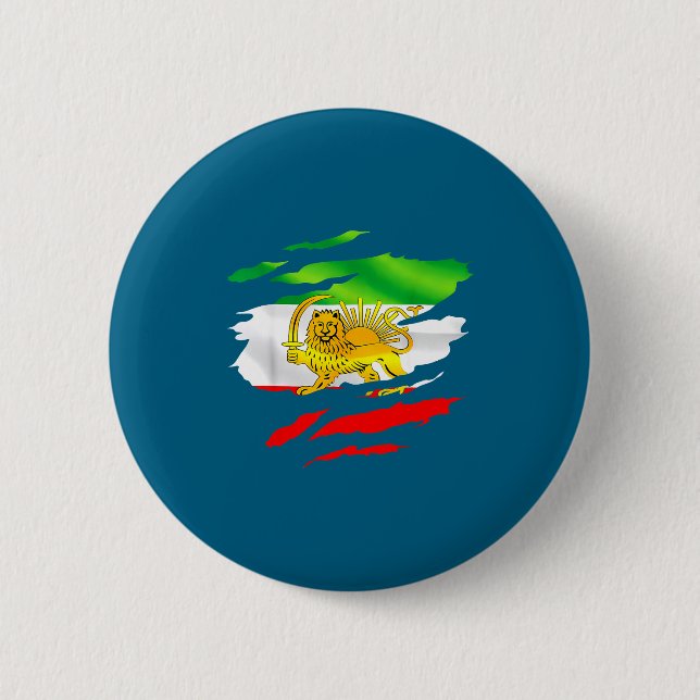Iran Flag Map Lion Sun Survivor Design Button (Front)
