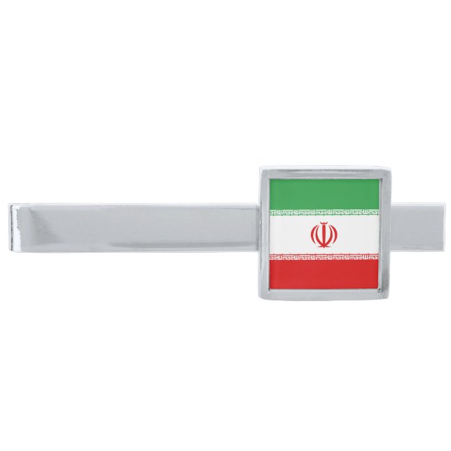 Iran Flag Silver Finish Tie Bar (Front)