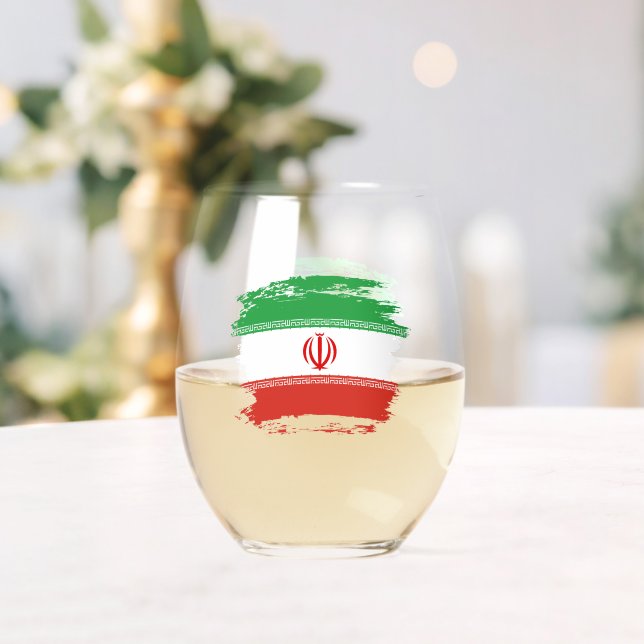 Iran flag stemless wine glass (Insitu (Wedding))