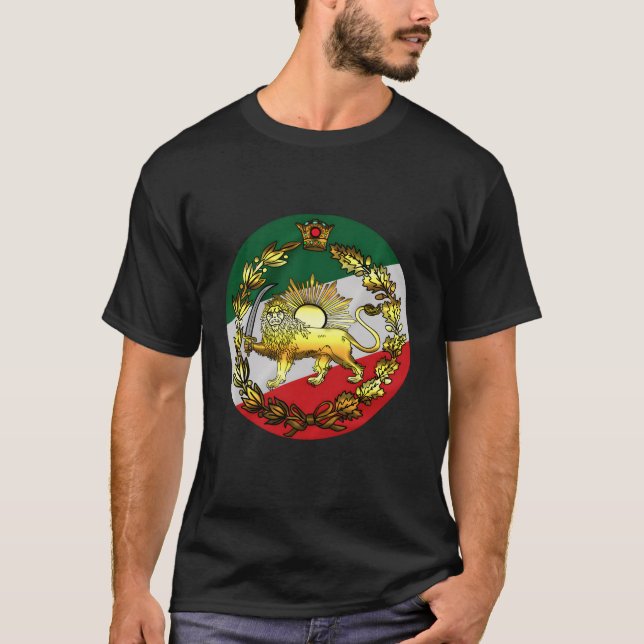 Iran Flag With Lion And Crown T-Shirt (Front)