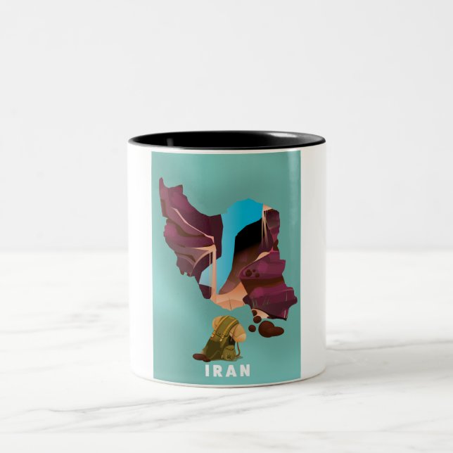 Iran illustrated travel poster print Two-Tone coffee mug (Center)