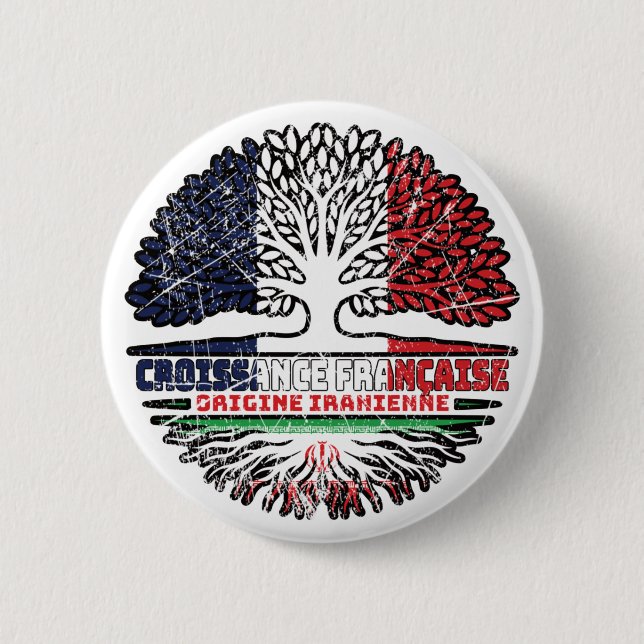 Iran Iranian French France Tree Roots Flag Button (Front)