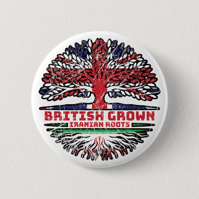 Iran Iranian Uk United Kingdom British Tree Roots Button (Front)