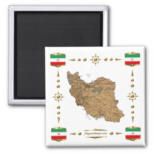 Iran Map  Flags Magnet