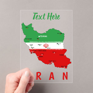 Iran Map with Flag and Emblem Acrylic Invitations