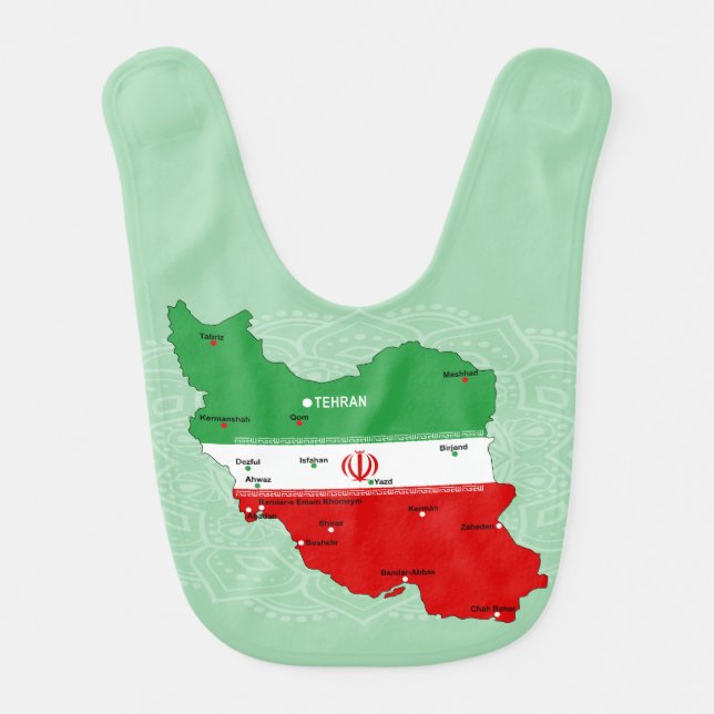 Iran Map with Flag and Emblem Baby Bib (Front)