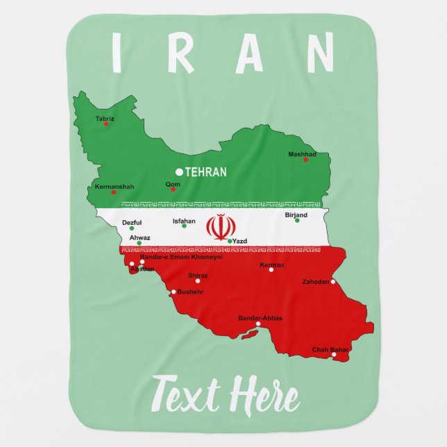 Iran Map with Flag and Emblem Baby Blanket (Front)