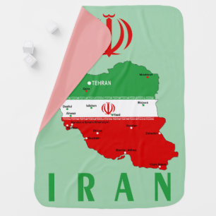 Iran Map with Flag and Emblem Baby Blanket