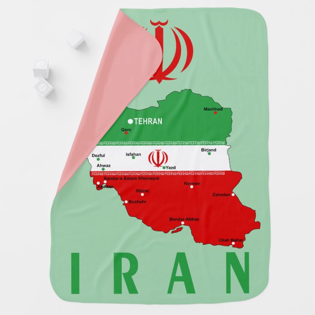 Iran Map with Flag and Emblem Baby Blanket (In Situ)