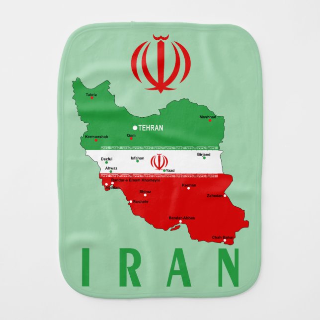 Iran Map with Flag and Emblem Baby Burp Cloth (Front)