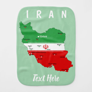 Iran Map with Flag and Emblem Baby Burp Cloth