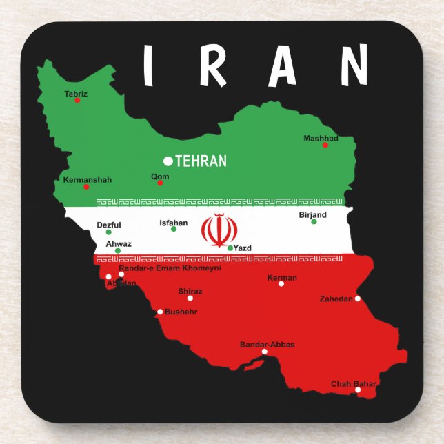 Iran Map with Flag and Emblem Beverage Coaster (Front)