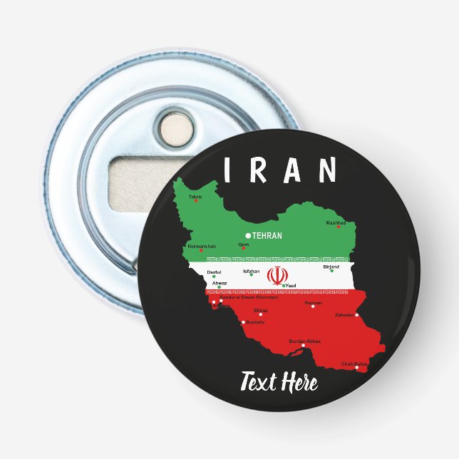 Iran Map with Flag and Emblem Bottle Opener (Front)