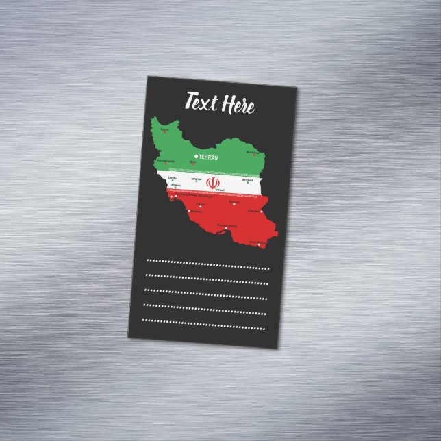 Iran Map with Flag and Emblem Business Card Magnet (In Situ)