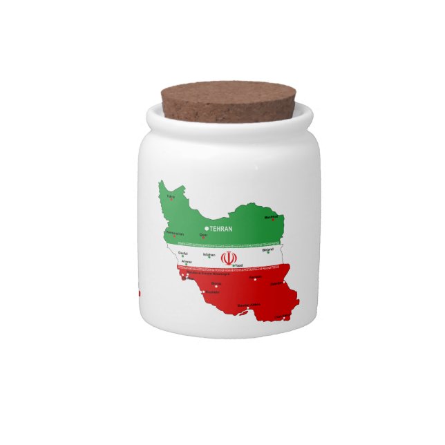 Iran Map with Flag and Emblem Candy Jar (Front)