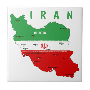 Iran Map with Flag and Emblem Ceramic Tile