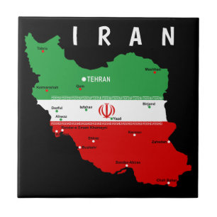 Iran Map with Flag and Emblem Ceramic Tile
