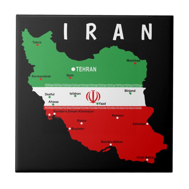 Iran Map with Flag and Emblem Ceramic Tile (Front)