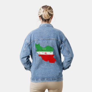 Iran Map with Flag and Emblem Denim Jacket