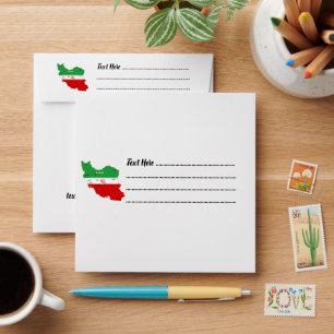 Iran Map with Flag and Emblem Envelope