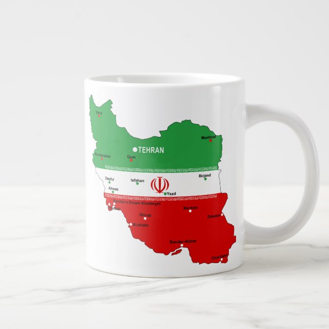Iran Map with Flag and Emblem Giant Coffee Mug (Right)
