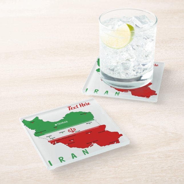 Iran Map with Flag and Emblem Glass Coaster (Angled)
